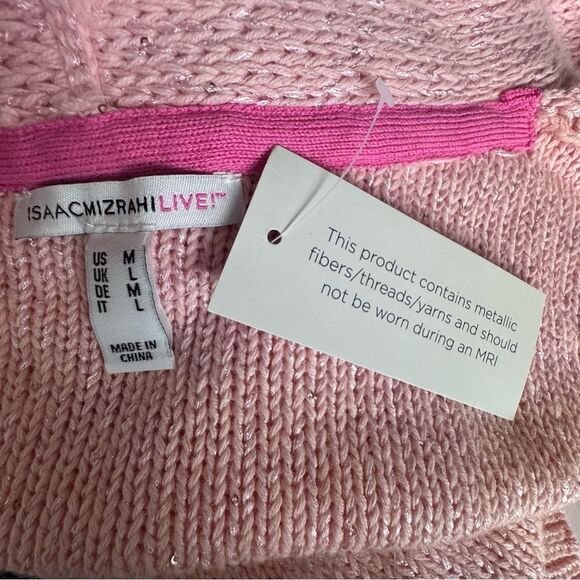 Isaac Mizrahi Live Pink Open Front Cardigan Metallic Pockets Sweater QVC M NEW - Picture 8 of 14
